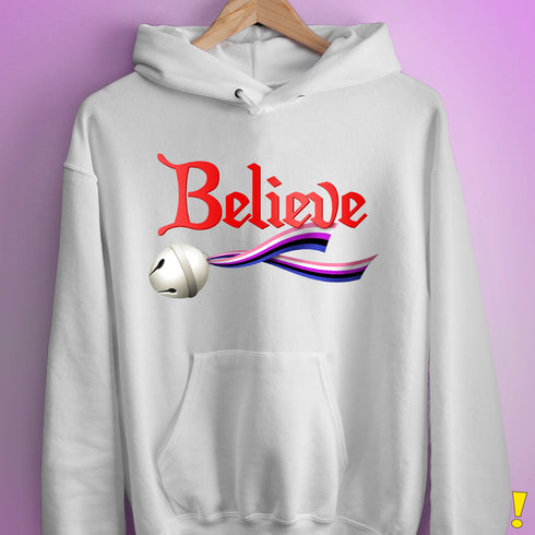 Believe Genderfluid Pride Jingle Bell Hoodie - White